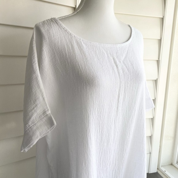 Italian White Cotton Tunic Top Swim Cover Up One Size L Waffle Texture Lagenlook - Picture 2 of 7